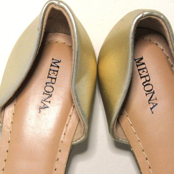 Merona Open Toe Flats Size 8.5 Gold Straps Tan Sole - Picture 2 of 5